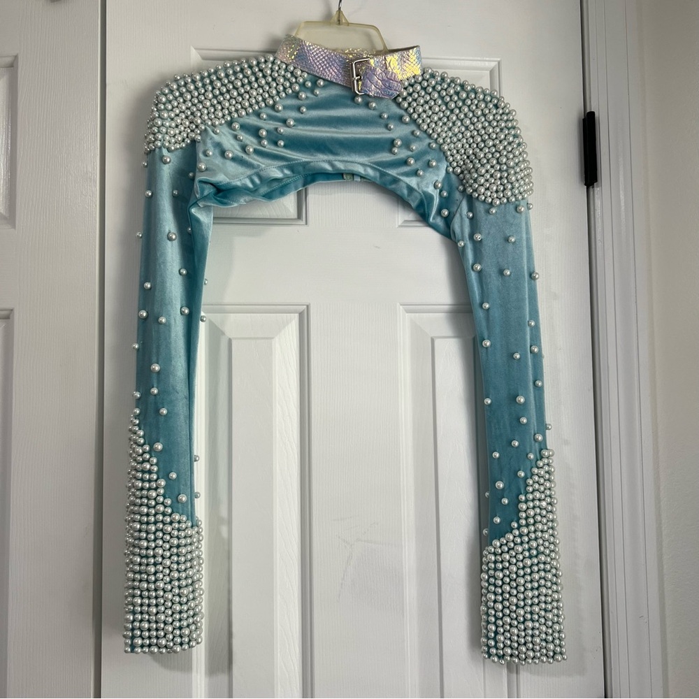 Jackalope Land Daydream Pearl Long Sleeve Baby Blue Iridescent Ultra Crop Top z0 - Picture 13 of 16